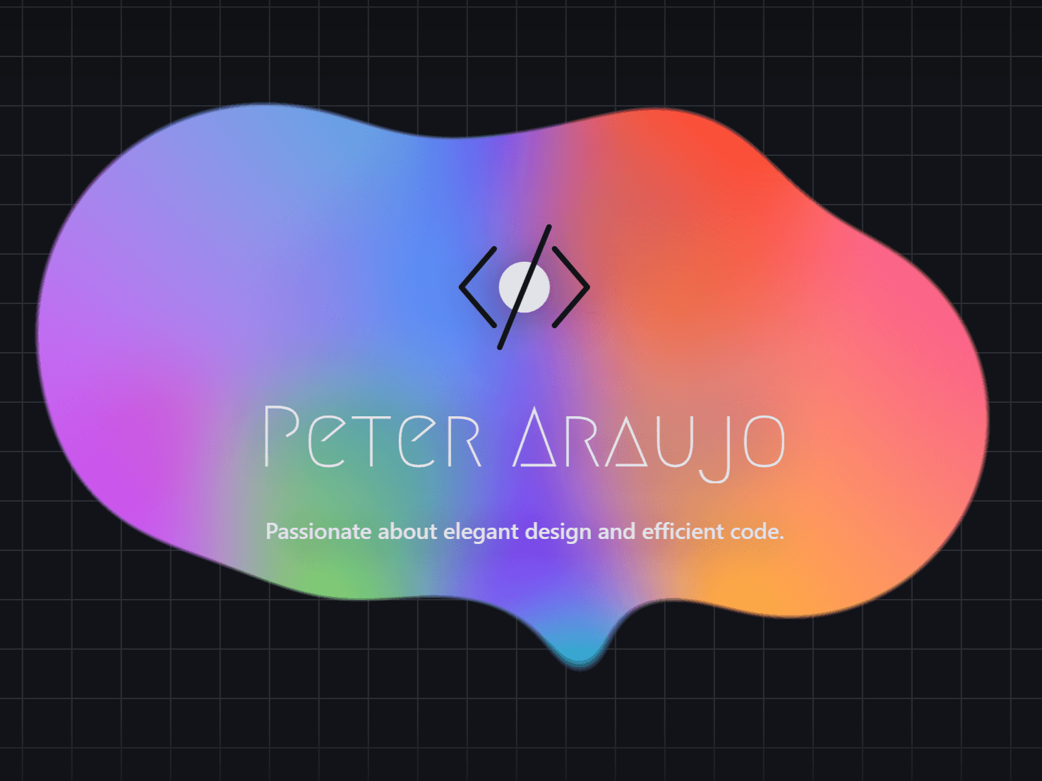 Home screen of Peter Araujo's website in Dark Mode