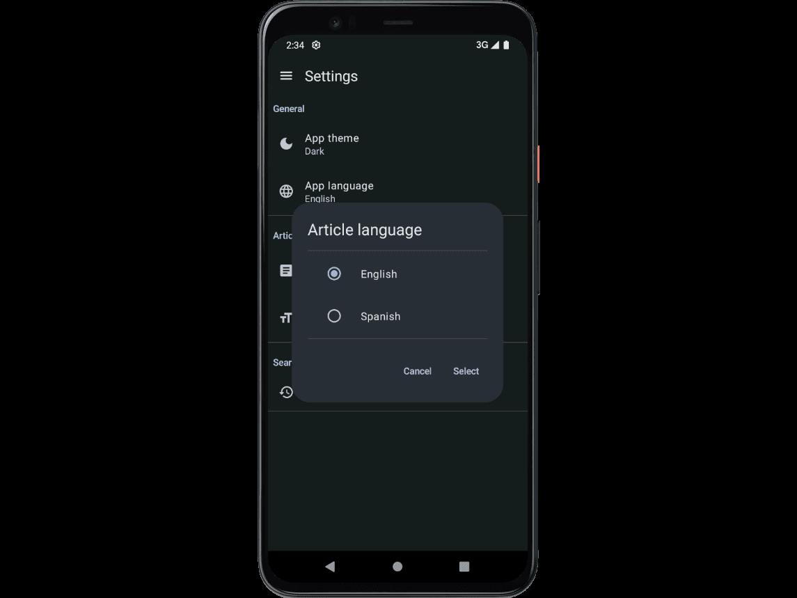 Article language selection on KopitoMed