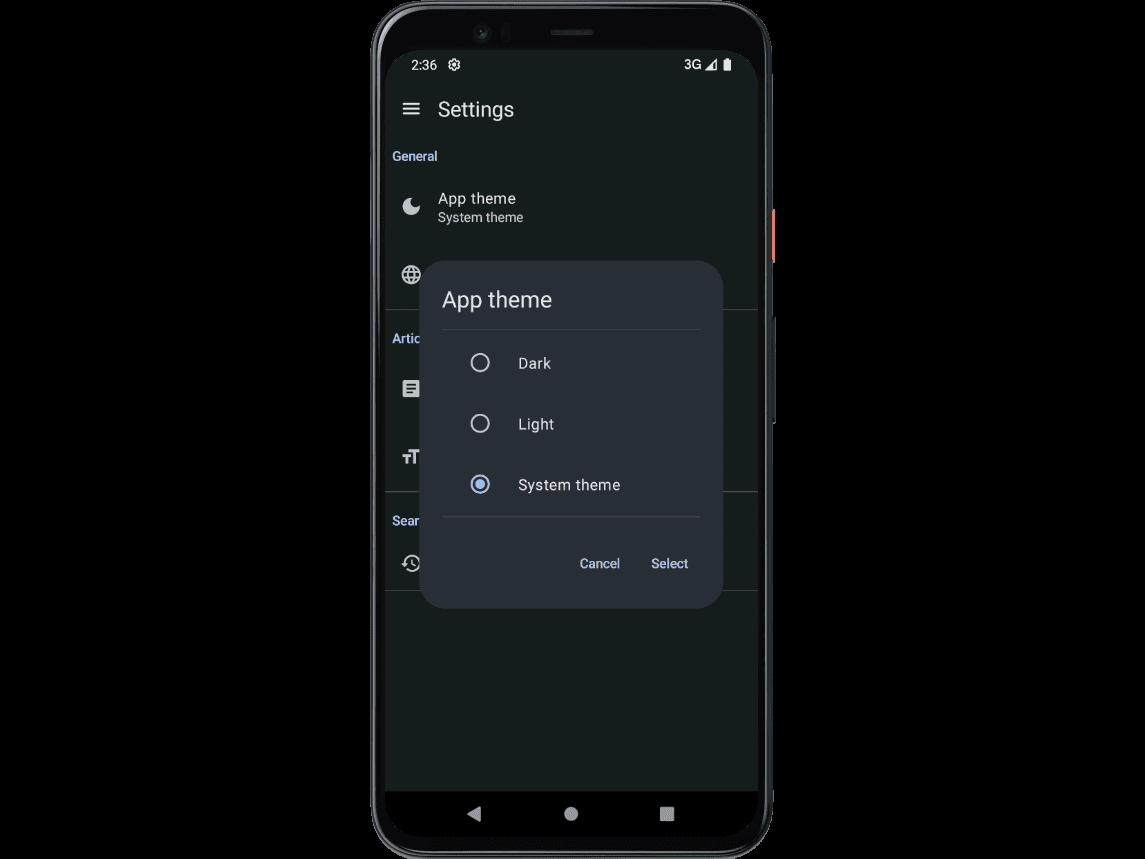 Theme Selection Dialog on KopitoMed
