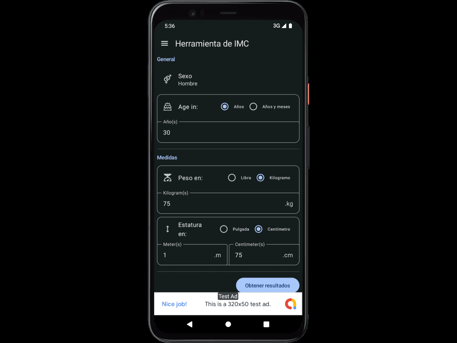 BMI tool in Spanish on KopitoBMI